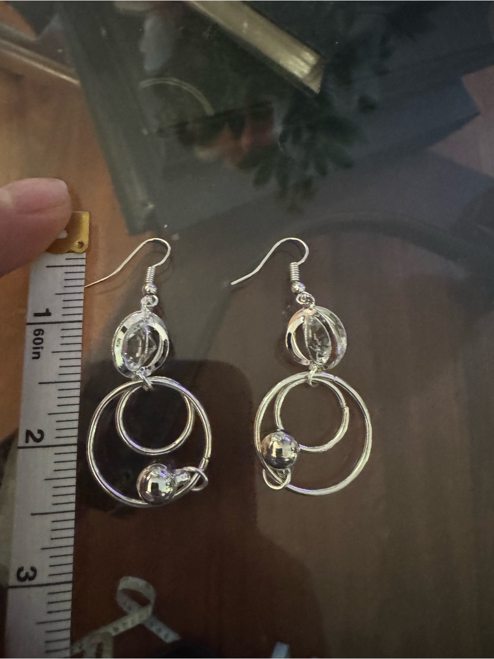Silver Double Hoop Drop Earrings with Bead Accents - Women's Jewelry